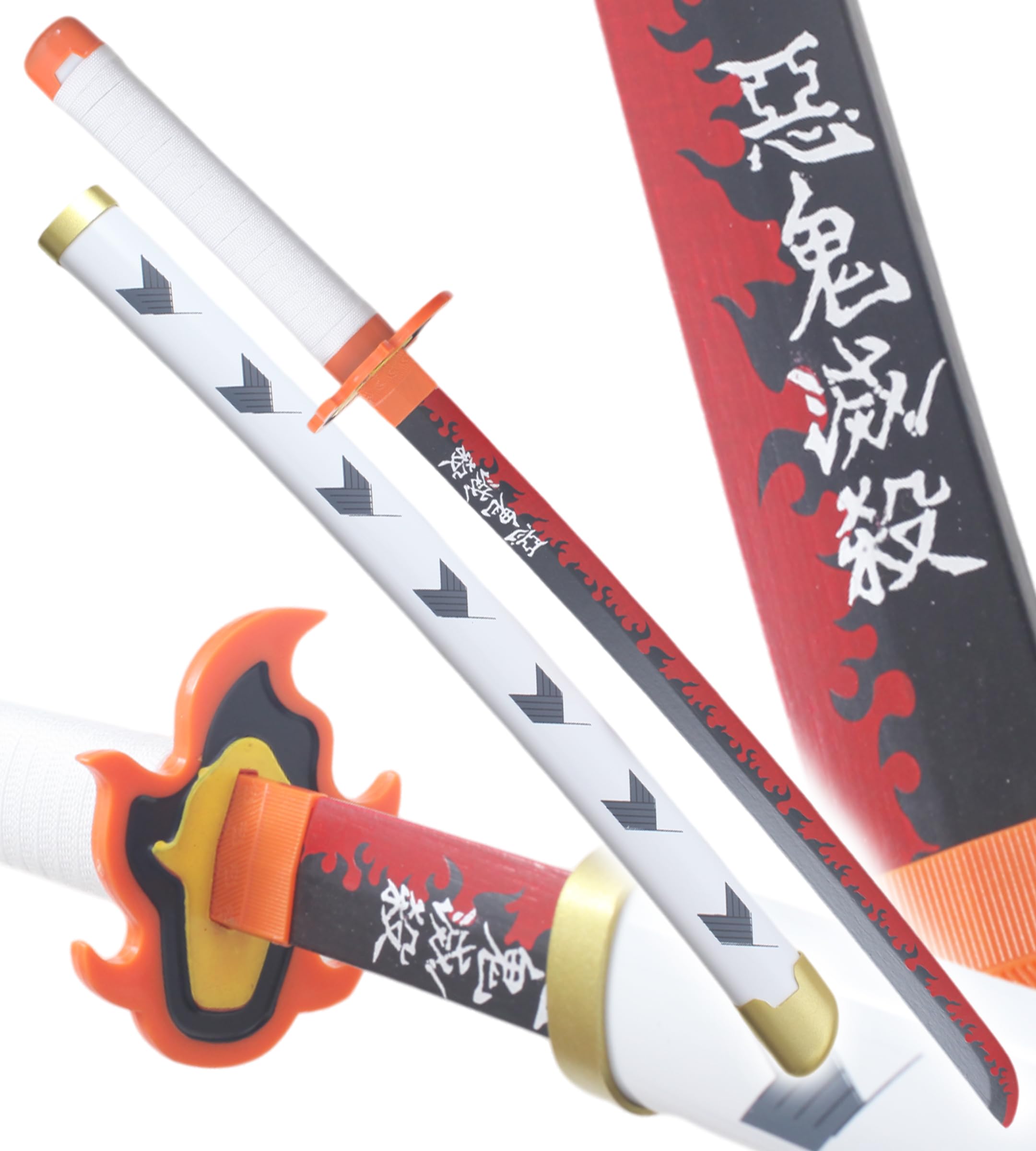 REPLIKSWORD Katana en Bois Lame en Bois - 80cm - Demon Slayer Kyojuro Rengoku Cosplay - Pour Enfants à partir de 8 ans - Unisex
