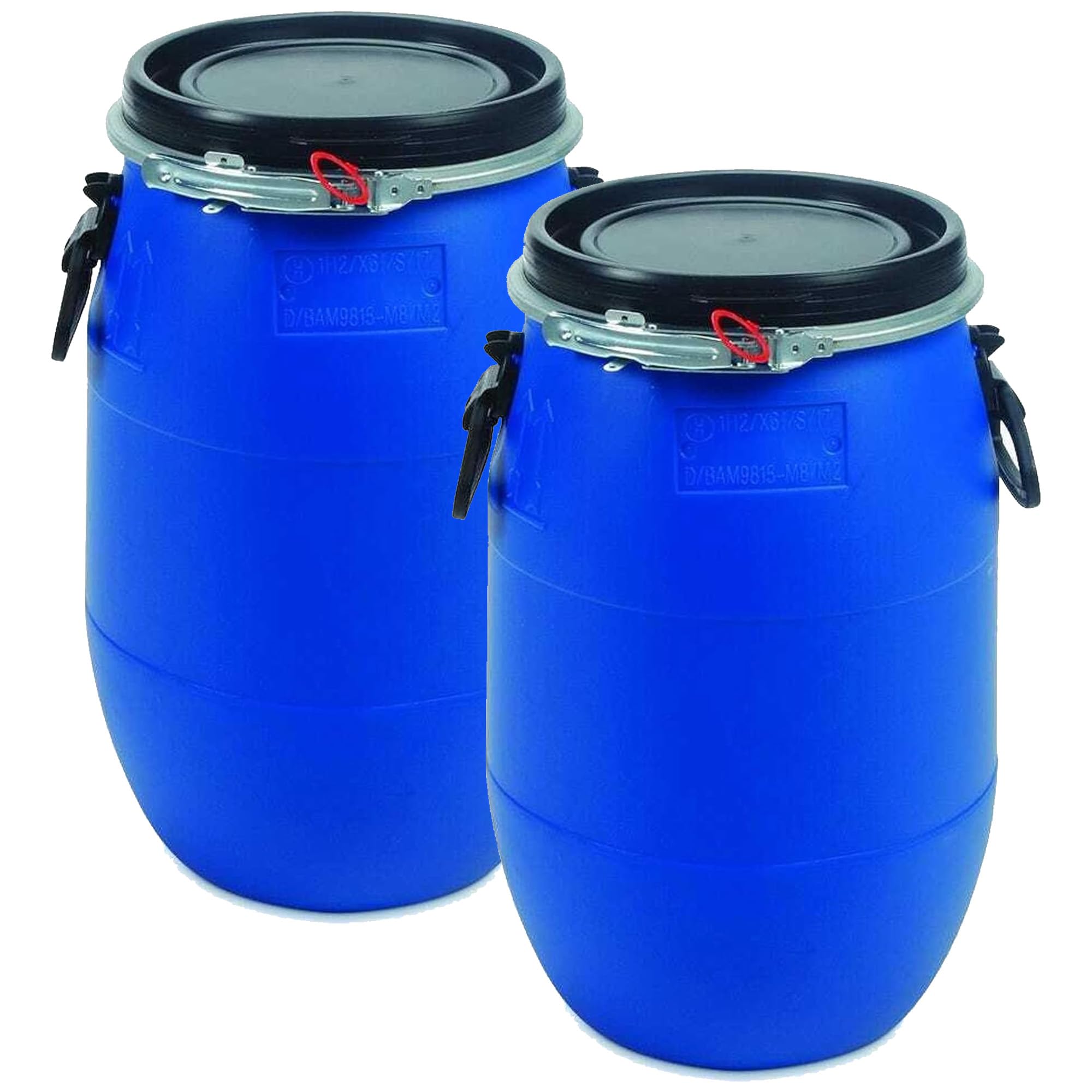 Pluto Packaging Blue Air Tight Plastic Open Top 30 Litre Food Grade Storage Barrel Drum Keg With Lid & Latch Ring (2)
