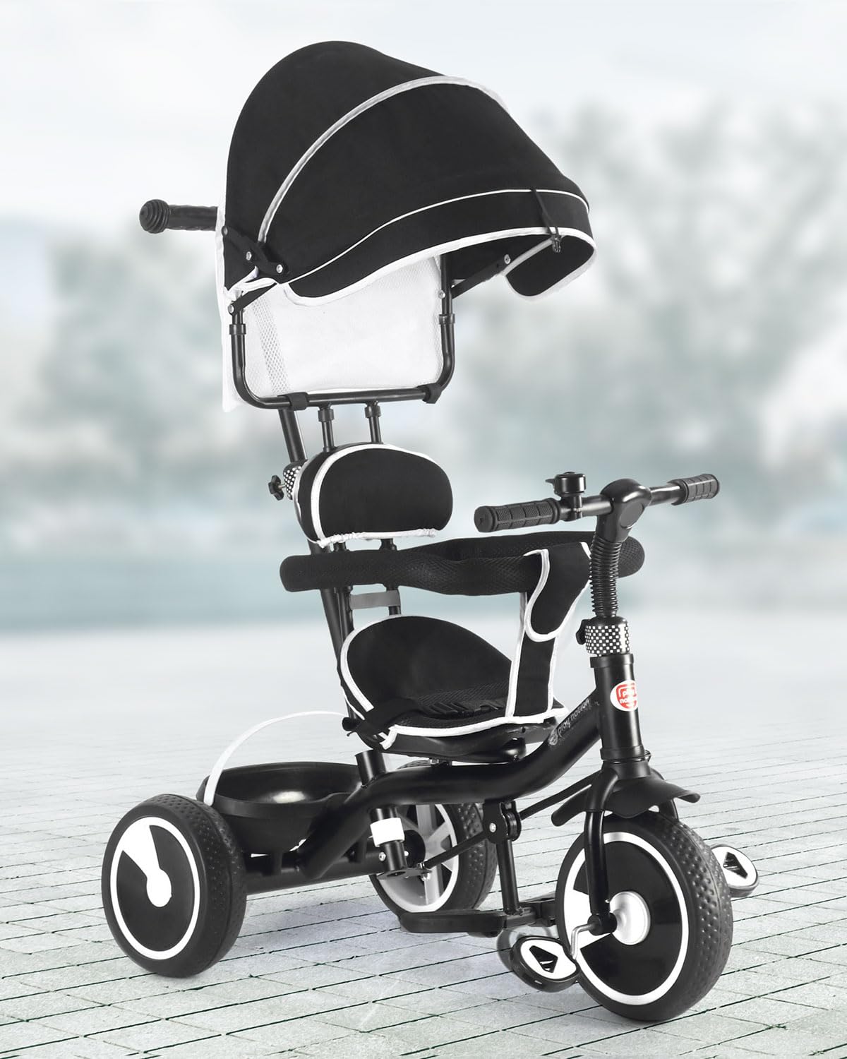 Play Nation Premium Kids Tricycle with Canopy|Tricycles for Kids 1 to 3 Years with Parental Push Handle & Storage Basket|Plug & Play Trikes for Girls & Boys|20 Kg Capacity|BIS Certified (Black) (B0D5F9K67T) Amazon Price History, Amazon Price Tracker