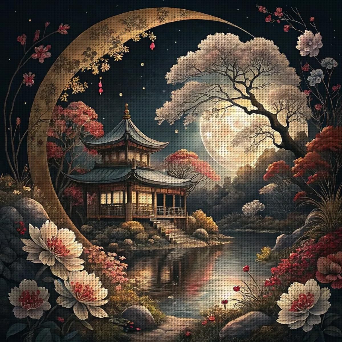 JOZYSH Dream Moon Tree Castle Theme Cross Stitch Painting Set, DIY Art Needlework Crafts, 11CT Cross Stitch Decorative Painting, Creative Handmade Gift. Embroidery Crafts for Home Decoration