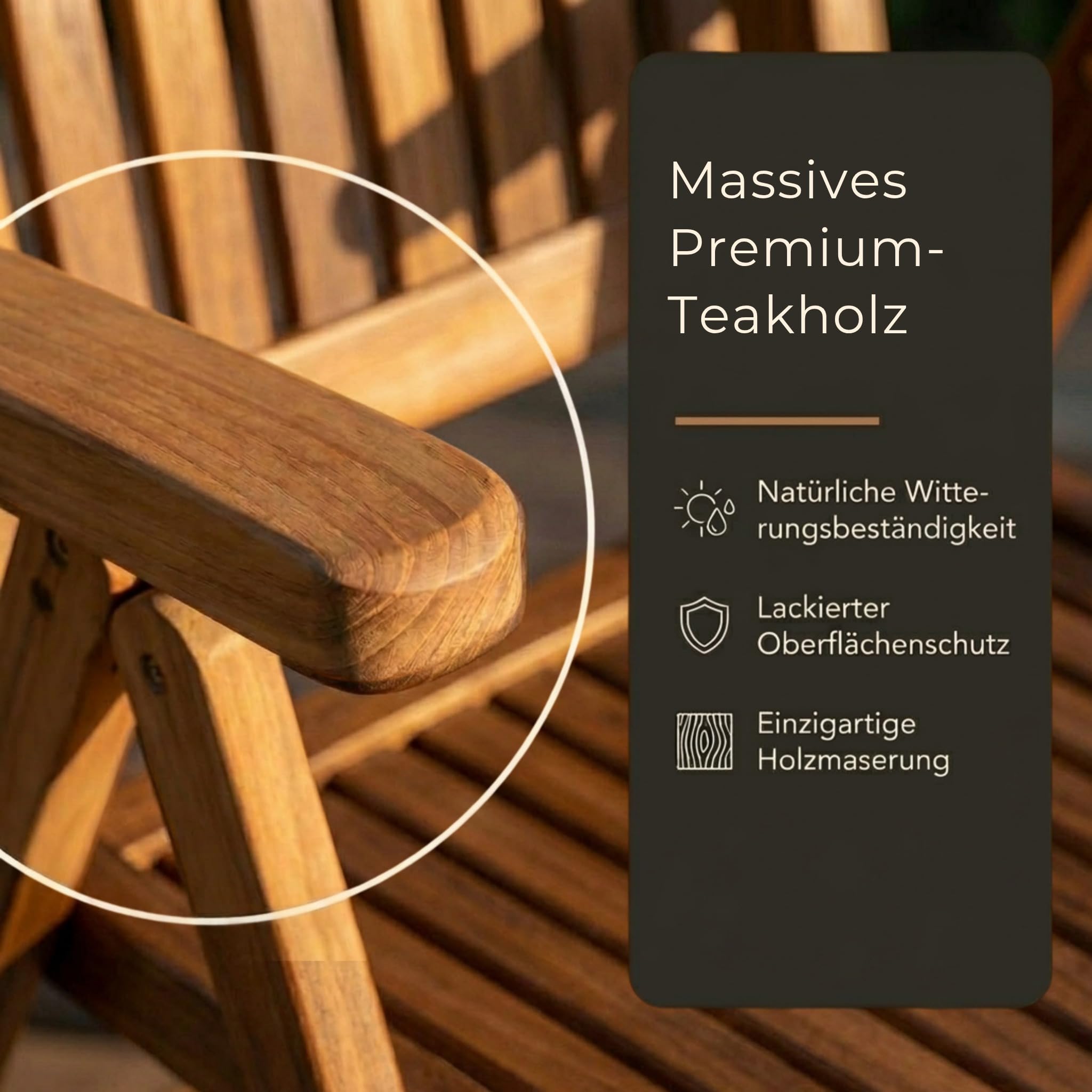 SAM Premium Hochlehner Aruba 6er Set, 6 Gartenstühle Teakholz massiv lackiert, 5-Fach Verstellbarer Klappstuhl mit Armlehnen bis 150 kg, wetterfest für Garten Terrasse Balkon Outdoor, Unikat
