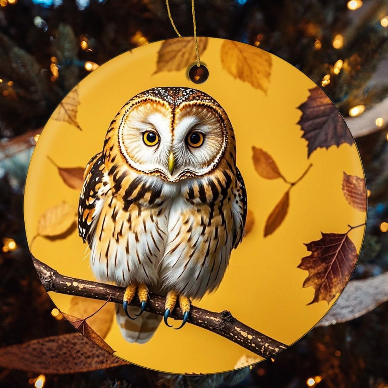 Suspension Noël en céramique artisanale : lot de 4 chouettes rustiques pour sapin