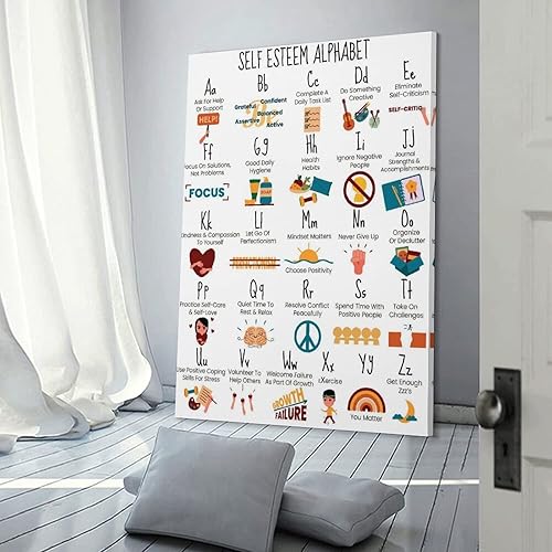 Vista 3 de Growth Mindset Poster Alphabet Self Esteem Emotional Posters Classroom Posters Canvas Painting Posters and Prints Wall Art Pictures for Living Room