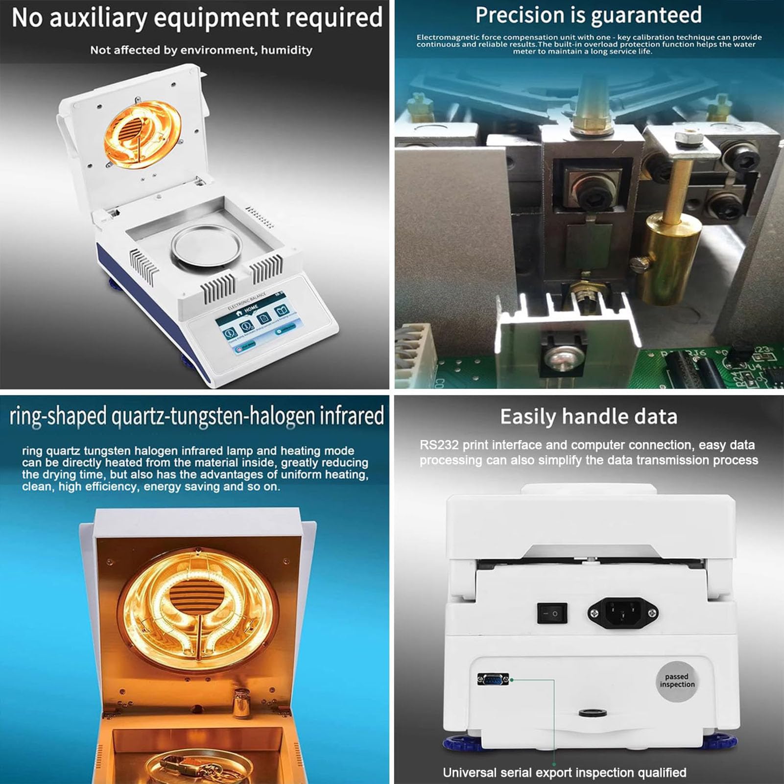 Medidor Electrónico de Humedad, Analizador Digital Humedad con Calefacción Halógena, Analizador de Humedad Halógeno para Pruebas de Humedad en Polvo, Hierbas, té