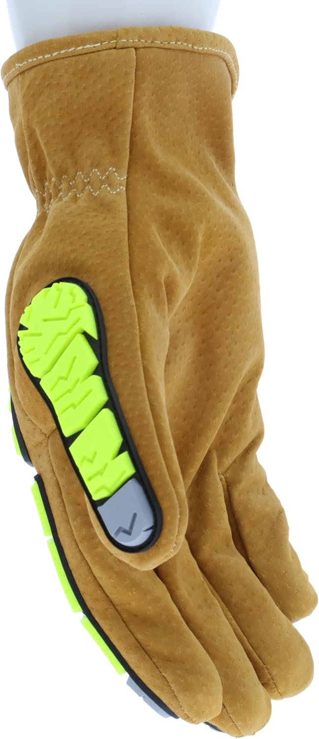 MCR Safety Predator PD3430 Impact Mechanics Sasquatch Premium Leather Work Gloves with HyperMax Cut-resistant Liner, TRP Back-of-Hand Protection, X-Large, Tan, 1 Pair