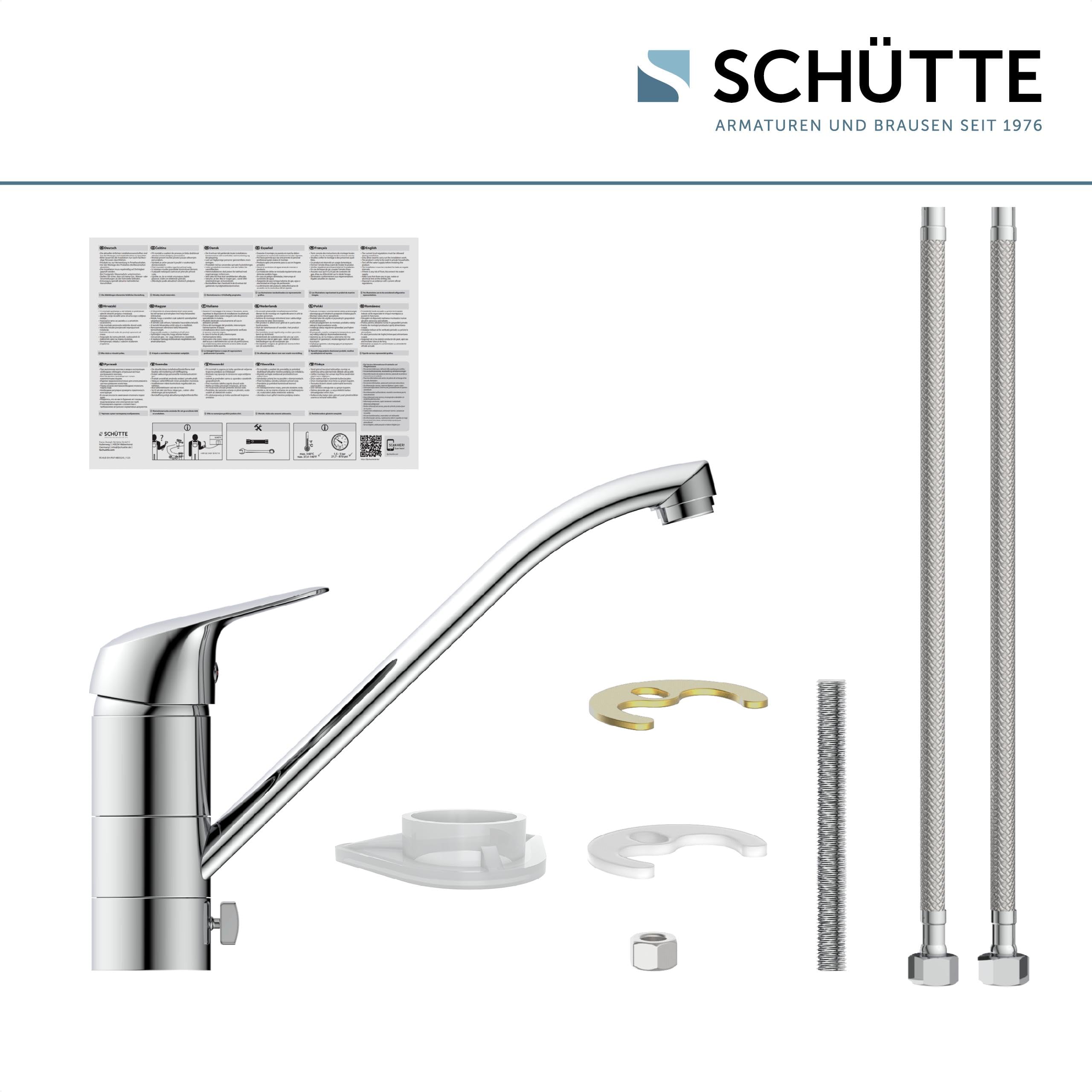 SCHÜTTE LUCA MB35210 - Grifo de cocina extraíble para fregadero de cocina, grifo mezclador para debajo de la ventana, grifo de cocina para el fregadero de la ventana, mangueras flexibles, cromo