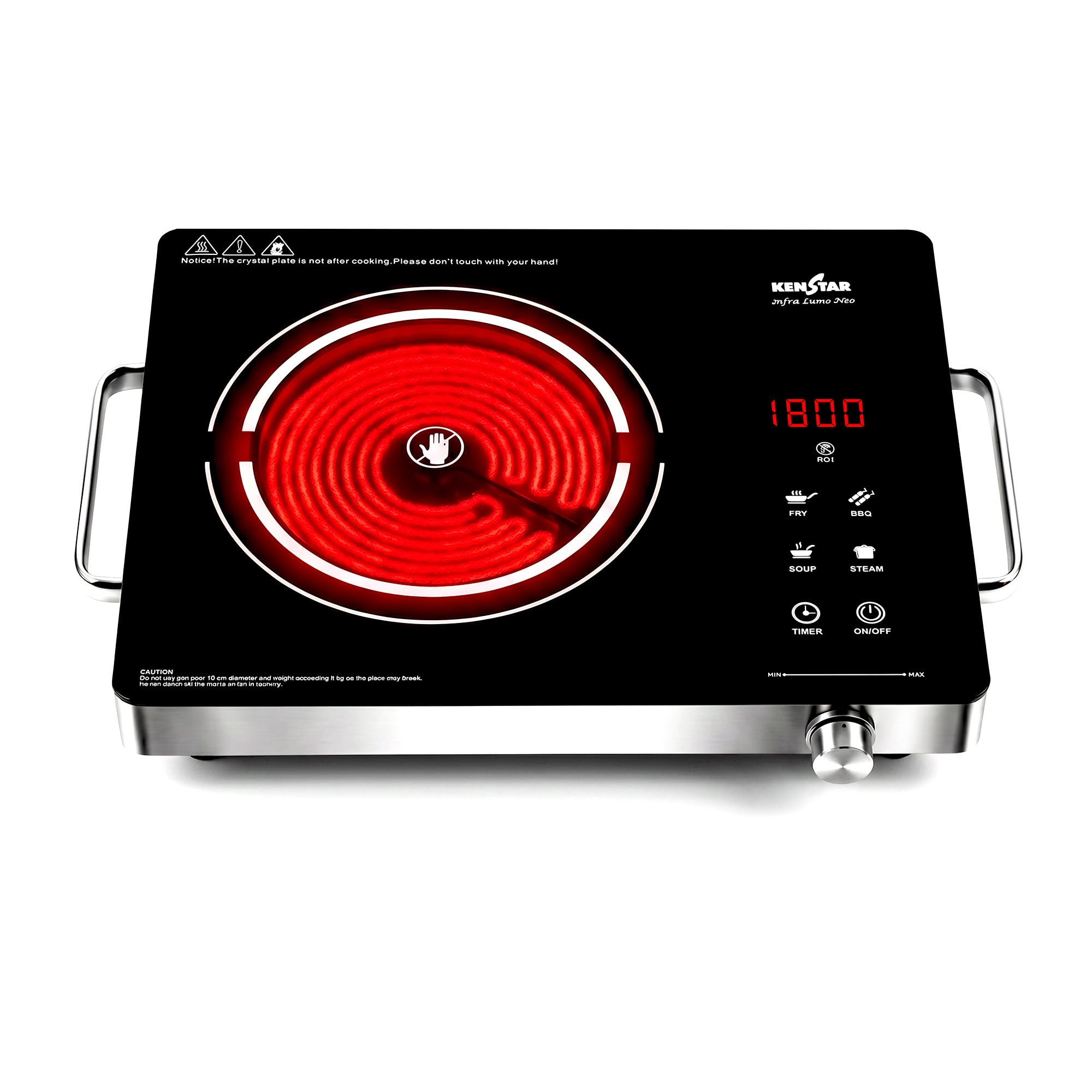 Kenstar Infra LUMO NEO 2200W Infrared Stove with 22 Power Levels, 4 Preset Modes, Toughened Glass Top and Timer Function Silver Black-image-37