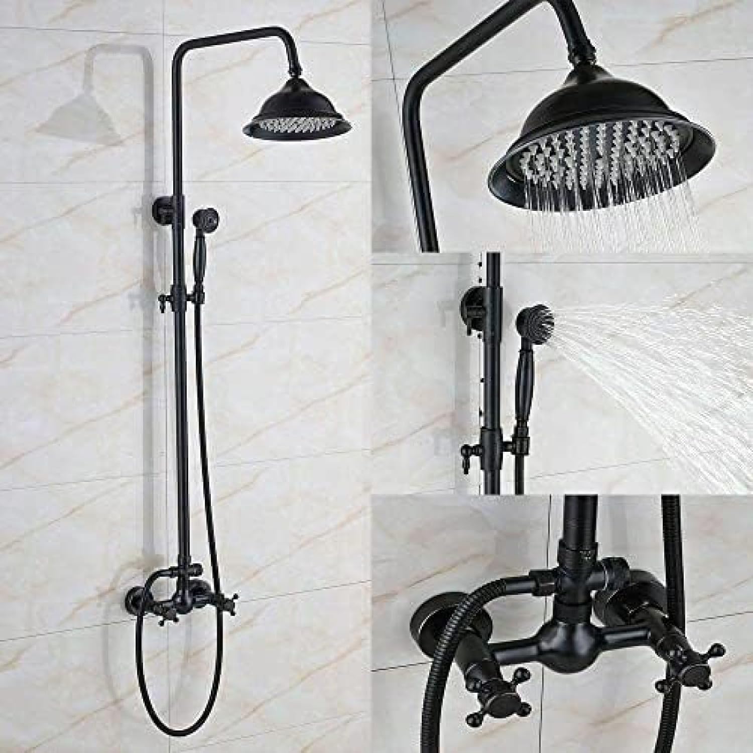 VASDEV Set di rubinetti per Doccia a Pioggia da Bagno in Bronzo con Superficie oleosa e Rubinetto Miscelatore per Acqua Calda e Fredda con Getto a Mano