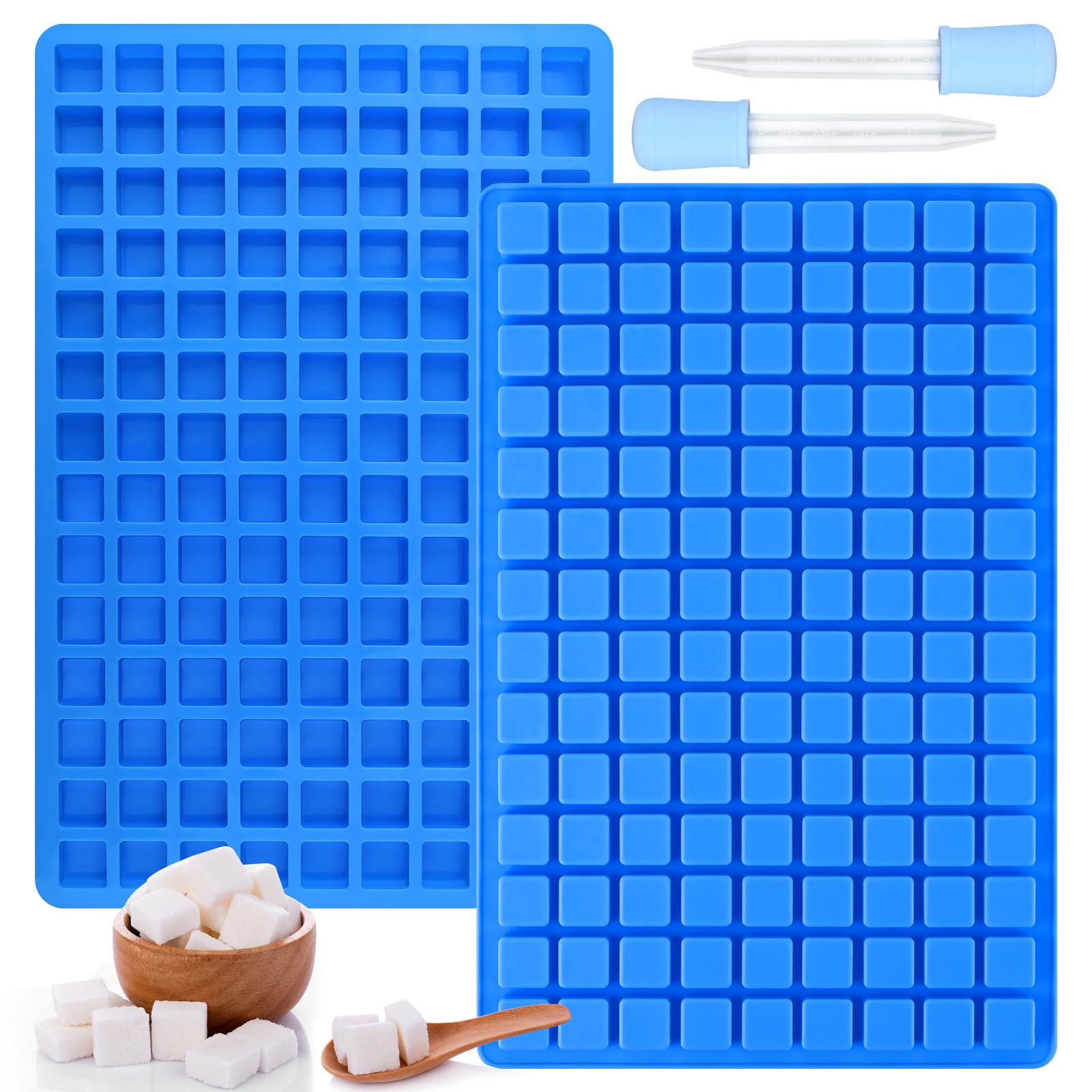 Sakolla 2 Pack Square Silicone Candy Molds, Nonstick 126 Cavity Mini Silicone Molds for Chocolate, Hard Candy, Gummy, Ice Cubes, Ganache (Blue)