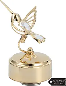 Matashi 24K Gold Plated Music Box with Crystal Studded Bee-Hummingbird Figurine, Decorative Tabletop Showpiece Centerpiece for Living Room Gift for Christmas Birthday Holiday Valentine's Day - Memory