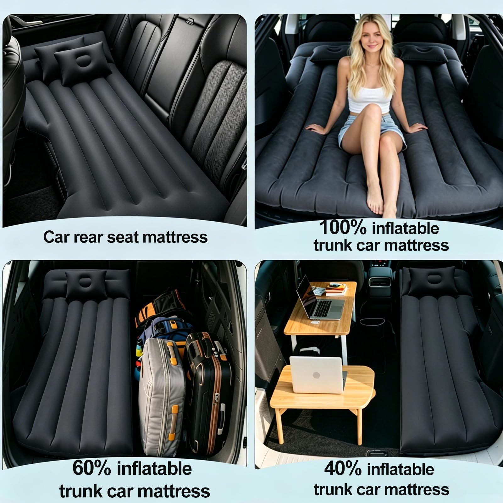 Przenośne Materac Dmuchany do Tesla Model Y i SUV | 190x130 cm, z pompą powietrzną, wysoka obciążalność 300 kg, 4 oddzielne komory gazowe, wytrzymały materiał PVC, składany