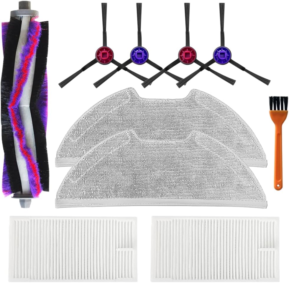 E10s Replacement Parts Accessories Compatible with Eureka E10s Robot Vacuum Cleaner, Including 1 Main Brush, 2 Hepa Filters, 2 Mop Pads, 4 Edge-Sweeping Brushes (9Pc)