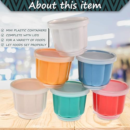 Miniatura 2 de Home-X Juego de 6 vasos pequeños de plástico con tapas, moldes de postre de plástico reutilizables para gelatina, gelatina, helado, recipientes