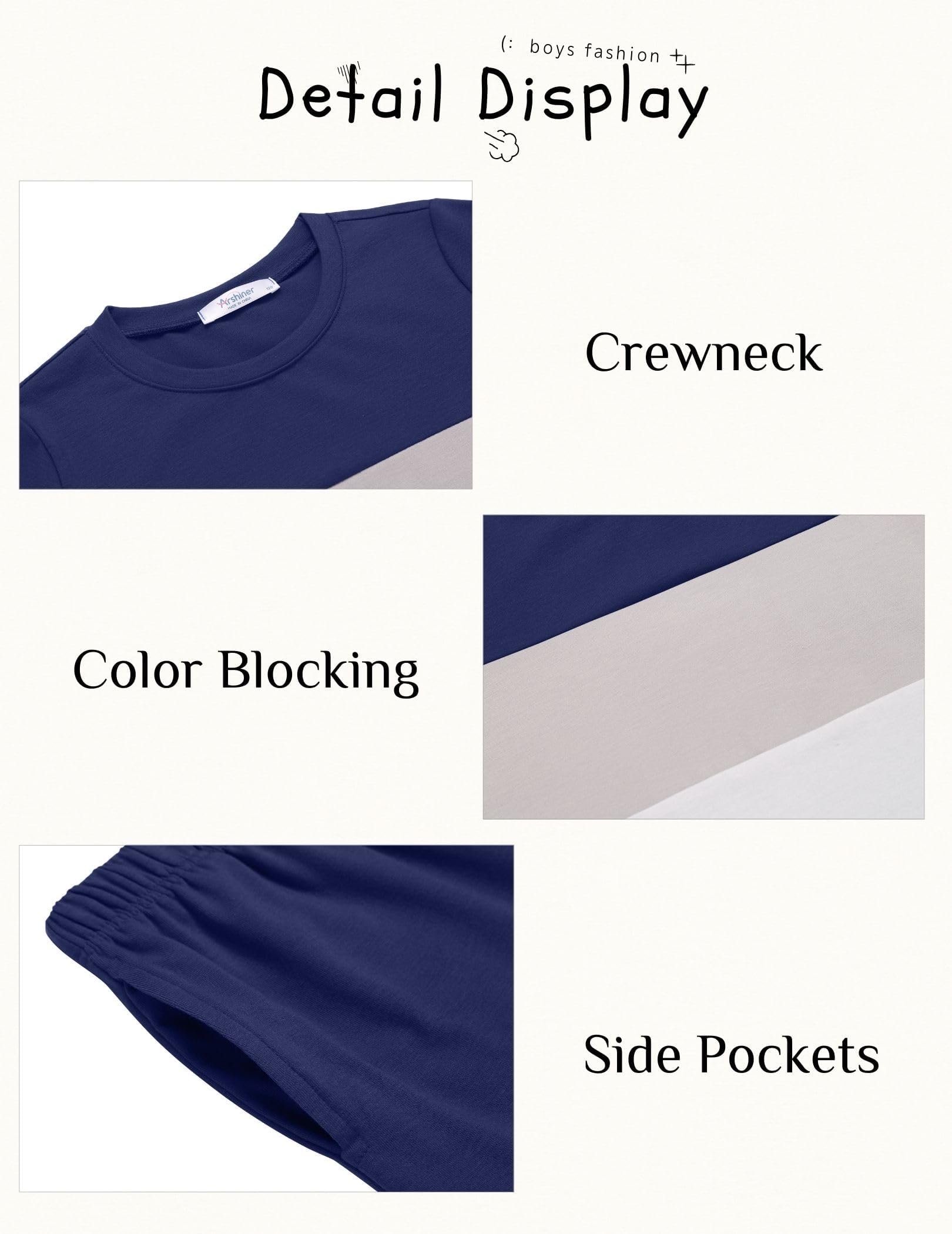 Arshiner Ensemble t-shirt d'été court pour garçon - Tenue de loisirs - Bloc de couleurs - Ensemble de vêtements tendance pour garçons de 6 à 14 ans