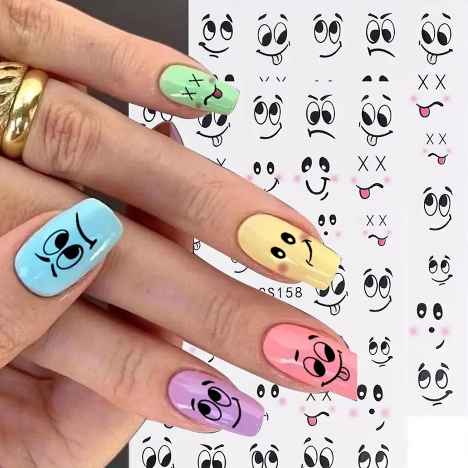 3D Nail Art Stickers Small Expressions Nail Decals Self-Adhesive Nail Stickers Cartoon Funny Emoticons Nail Art Supplies Cute Manicure Accessories for Women DIY Acrylic Nails Decorations 6 Sheets image 3