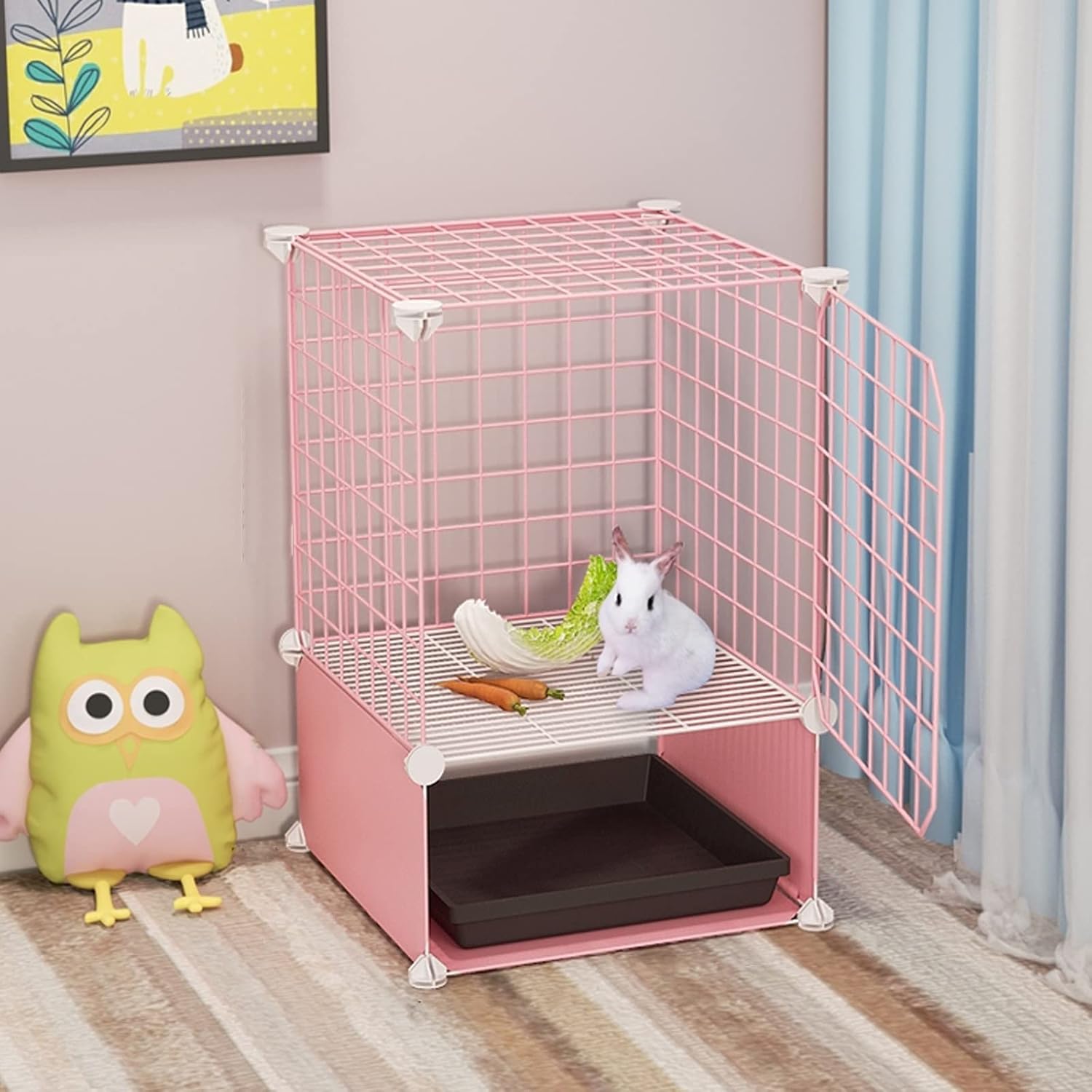 Rabbit Cage Indoor, Detachable Metal Small Animal Hutch DIY