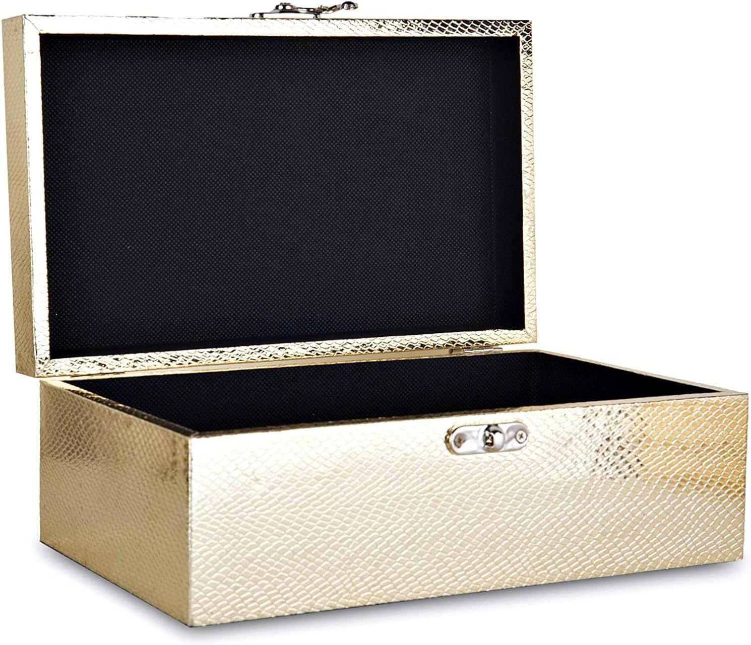 Set of 2 Decorative Wooden Keepsake Boxes Storage Boxes with Gold Leather and Clasp Closure Small Size Jewelry Organizer Gift Box