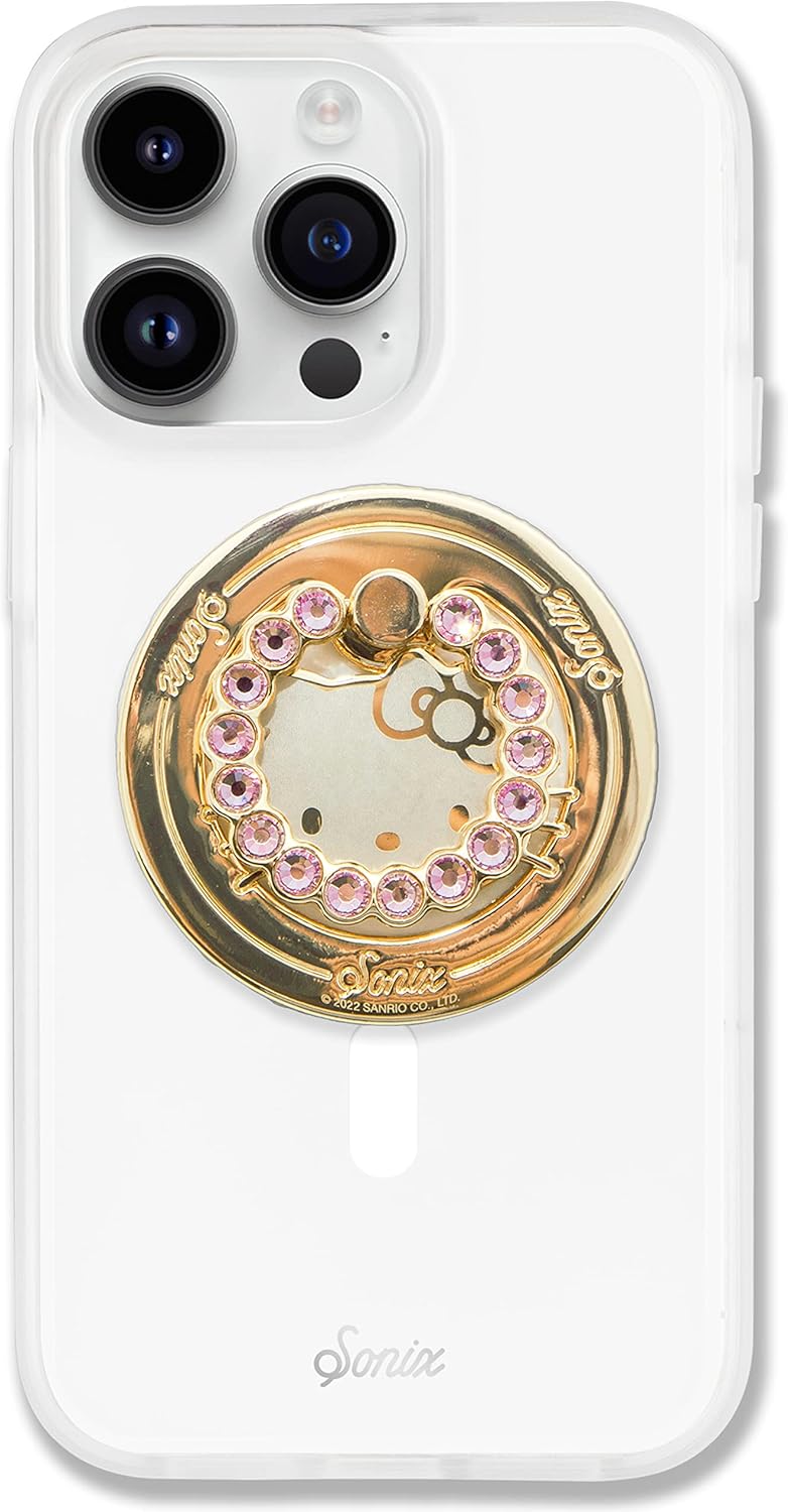 Sonix x Sanrio Magnetic Phone Grip and Phone Ring Holder - Compatible with MagSafe - Rotatable Kickstand and Phone Holder for iPhone 16, 15, 14, 13, 12 Series - Hello Kitty | Pink Rhinestone - Image 4
