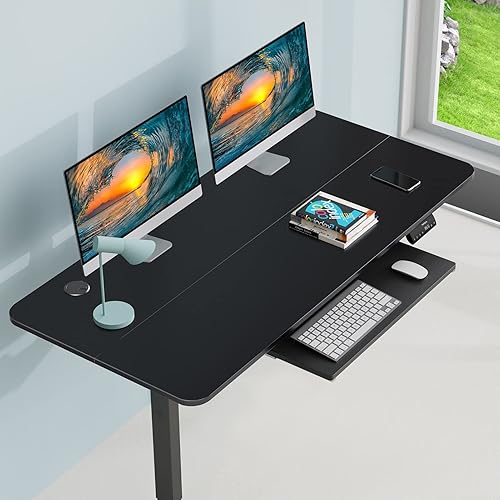 Miniatura 2 de WOKA Escritorio eléctrico de pie de altura ajustable, escritorio de pie de 48 x 24 pulgadas con bandeja para teclado, mesa motorizada con tablero de