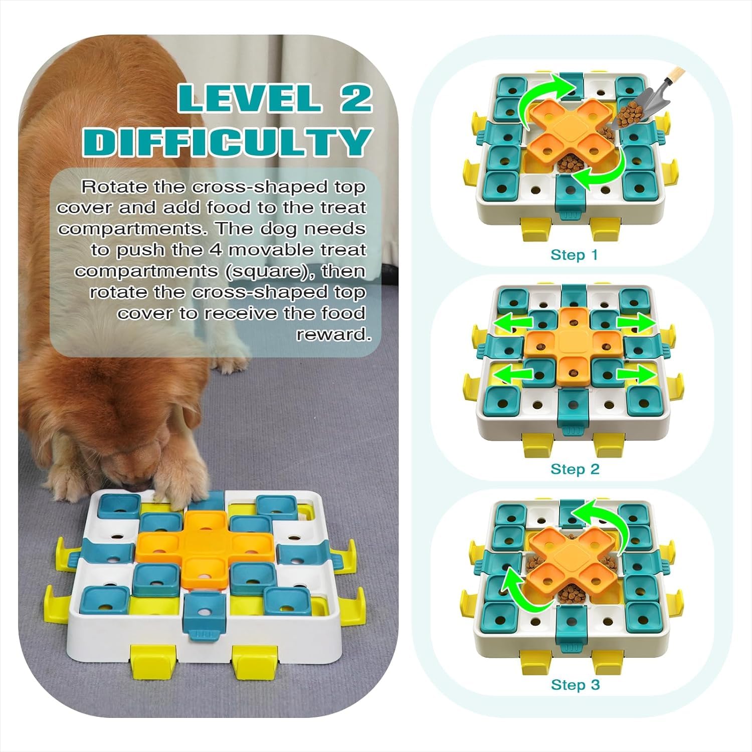 KADTC Jouet puzzle avancé pour chien à 2 niveaux de défi, cube stimulant le cerveau, marque et design américains, jouet interactif pour chiens intelligents, petits, moyens et grands, toutes races