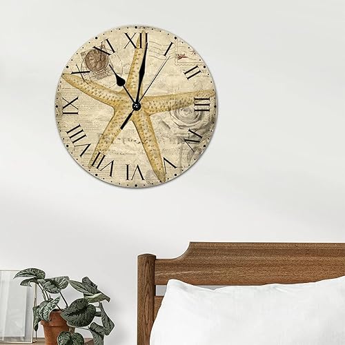 Miniatura 89 de ArogGeld Reloj de pared con diseño de estrella de mar antigua francesa, de cloruro de polivinilo, con números romanos, de 10 pulgadas, funciona