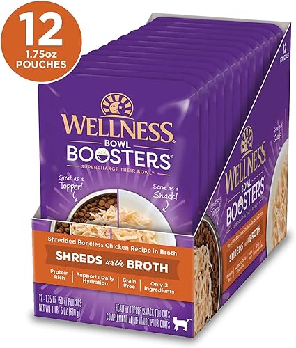 Miniatura 2 de Wellness Bowl Boosters - Comida húmeda para gatos, sin granos, natural, receta de pollo rallado en caldo, bolsa de 1.75 onzas (paquete de 12)