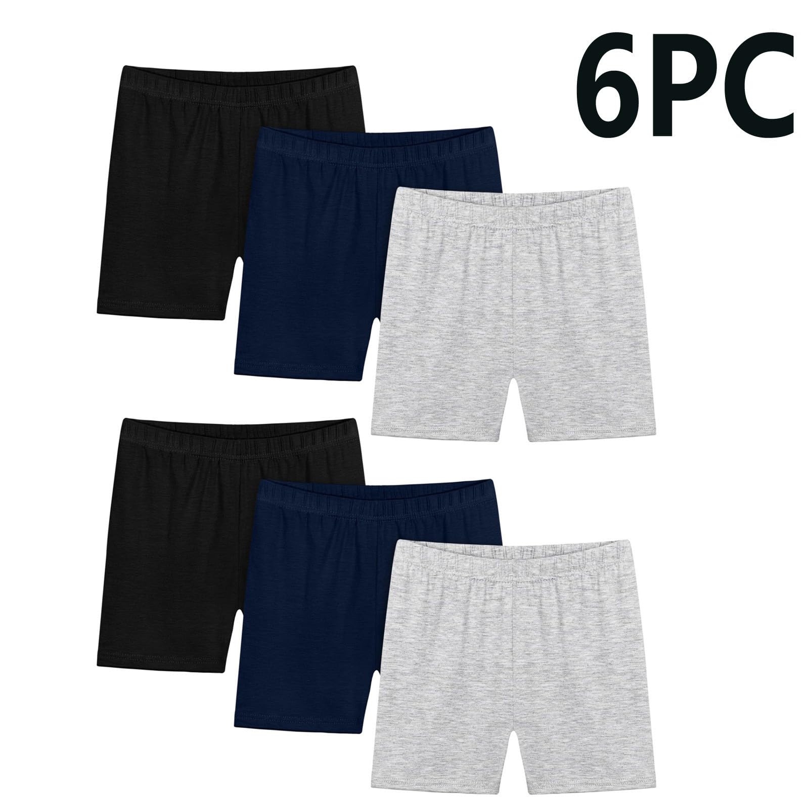 Paquete de 6 pantalones cortos de ciclismo para niñas, cintura elástica, ajustados, para baile, pantalones cortos de algodón, ropa de verano para niños de 2 a 14 años