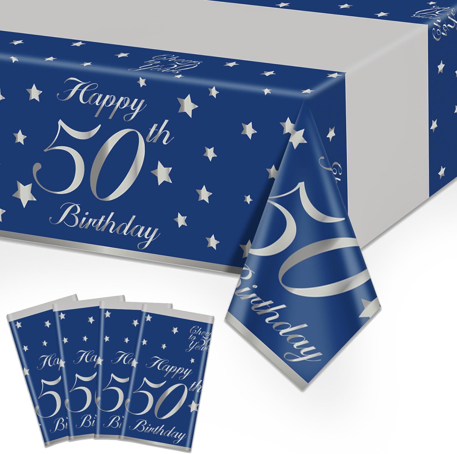 4 Pack 50th Birthday Tablecloths Plastic Disposable Black and Gold Rectangle Table Cover for Men Woman 50 Birthday Party Decorations, 51x87''