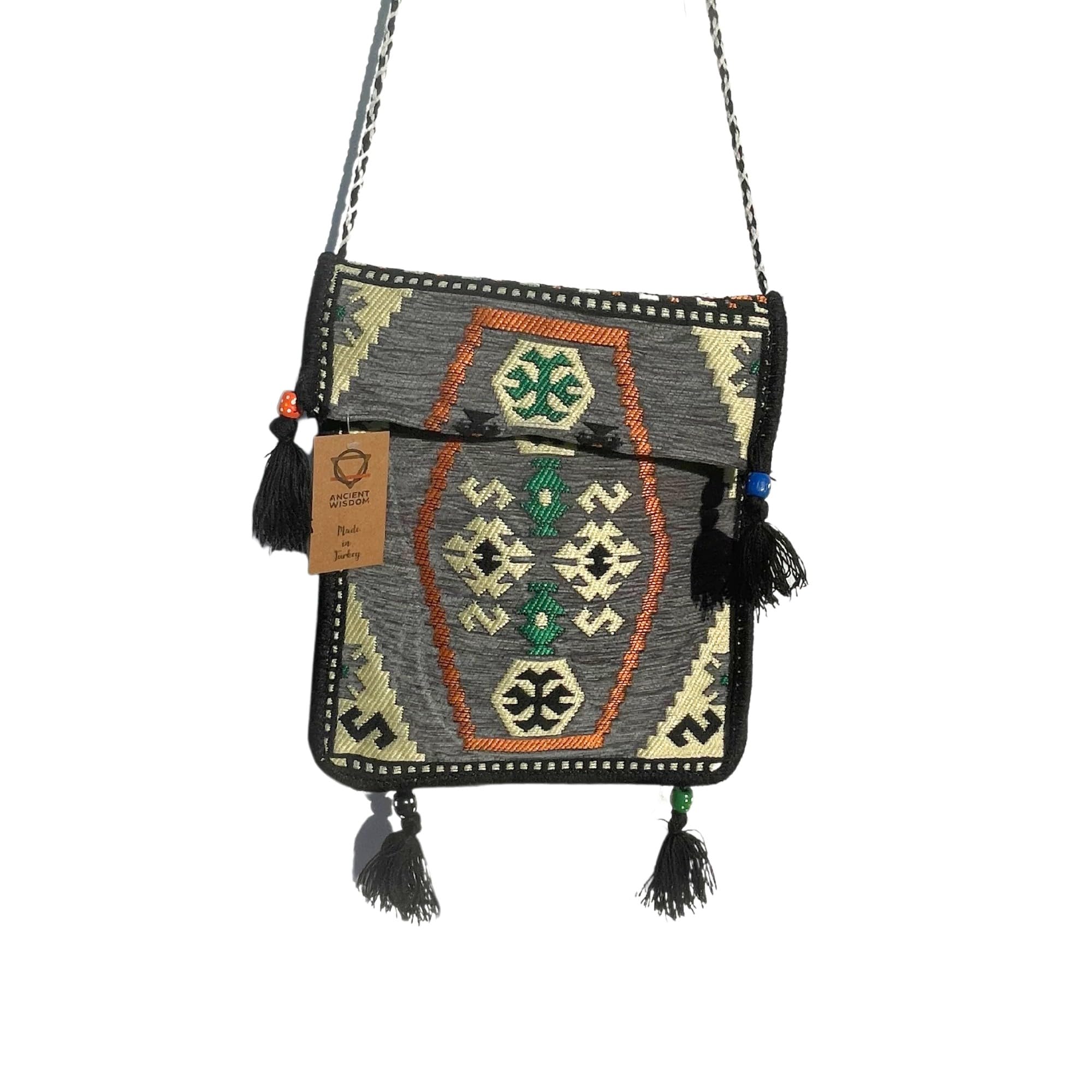 Line Natura Multicolored Kilim Messenger Festival Bag Pale Grey Kilim Messenger Festival Bag