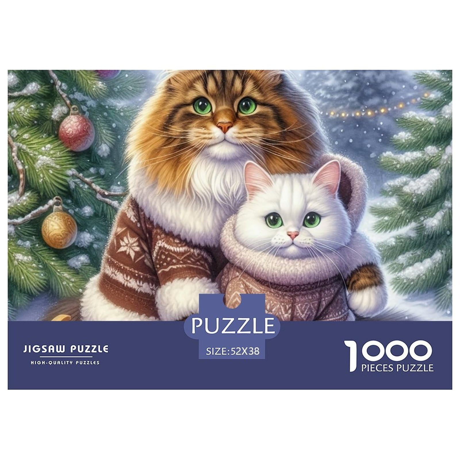 Christmas Cats Sleigh 1000 Piece Puzzle for Adults & Kids | Detailed - Cats Sleigh Winter Christmas Recycled Paper Educational Game Decompression52x38cm/1000pcs
