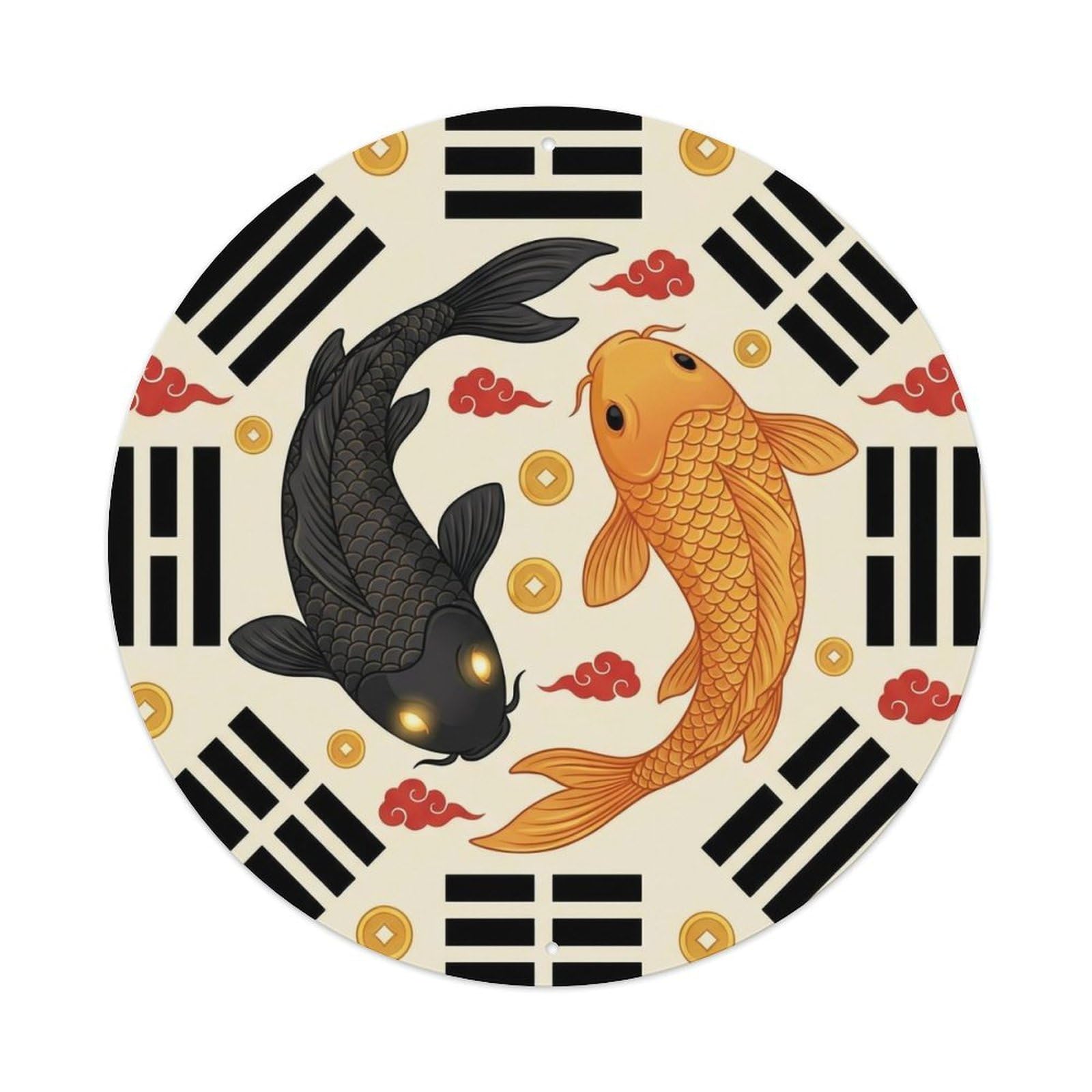 Tai Chi Koi Fish Fortune Wealth Prosperity Abundance Luck Metal Tin Sign