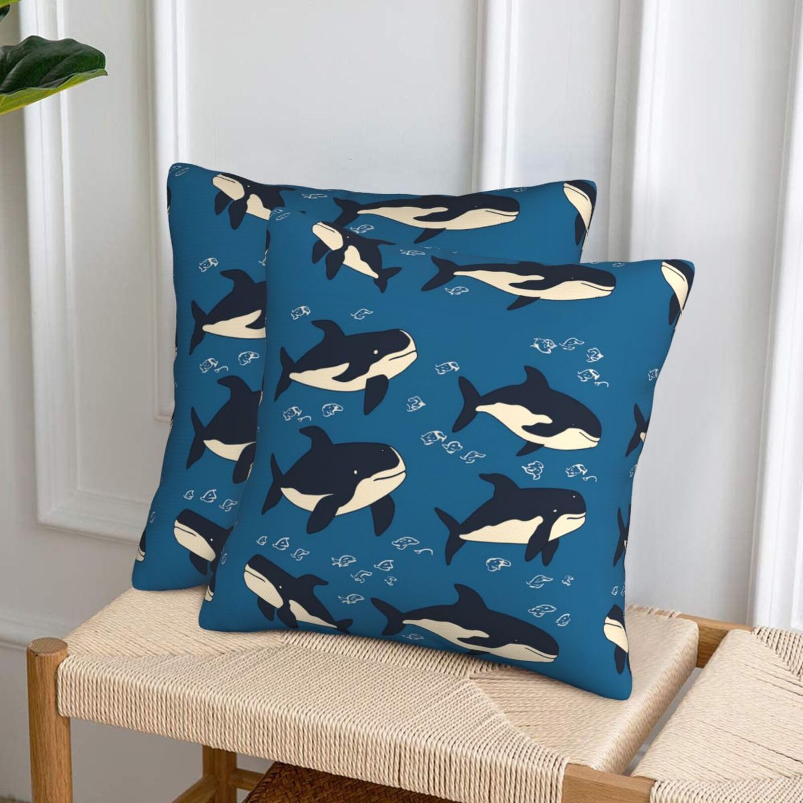 NONHAI Decorative Throw Pillow Covers Set of 2, 18"x18" Square Cushion Case Soft Comfy Whale Throw Pillows for Couch Cushion Livingroom Farmhouse Home Decor Pillowcases