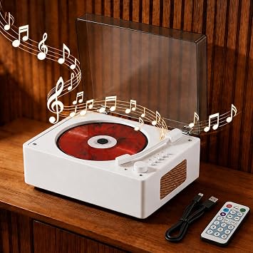 CD Player Portable for Home with Bluetooth, Hi-Fi Dual Speakers, Remote Control, Desktop Retro CD Music Players for Kids & Adults, Support USB/AUX/Type-C Playback, Ideal Nostalgic Decor Gift