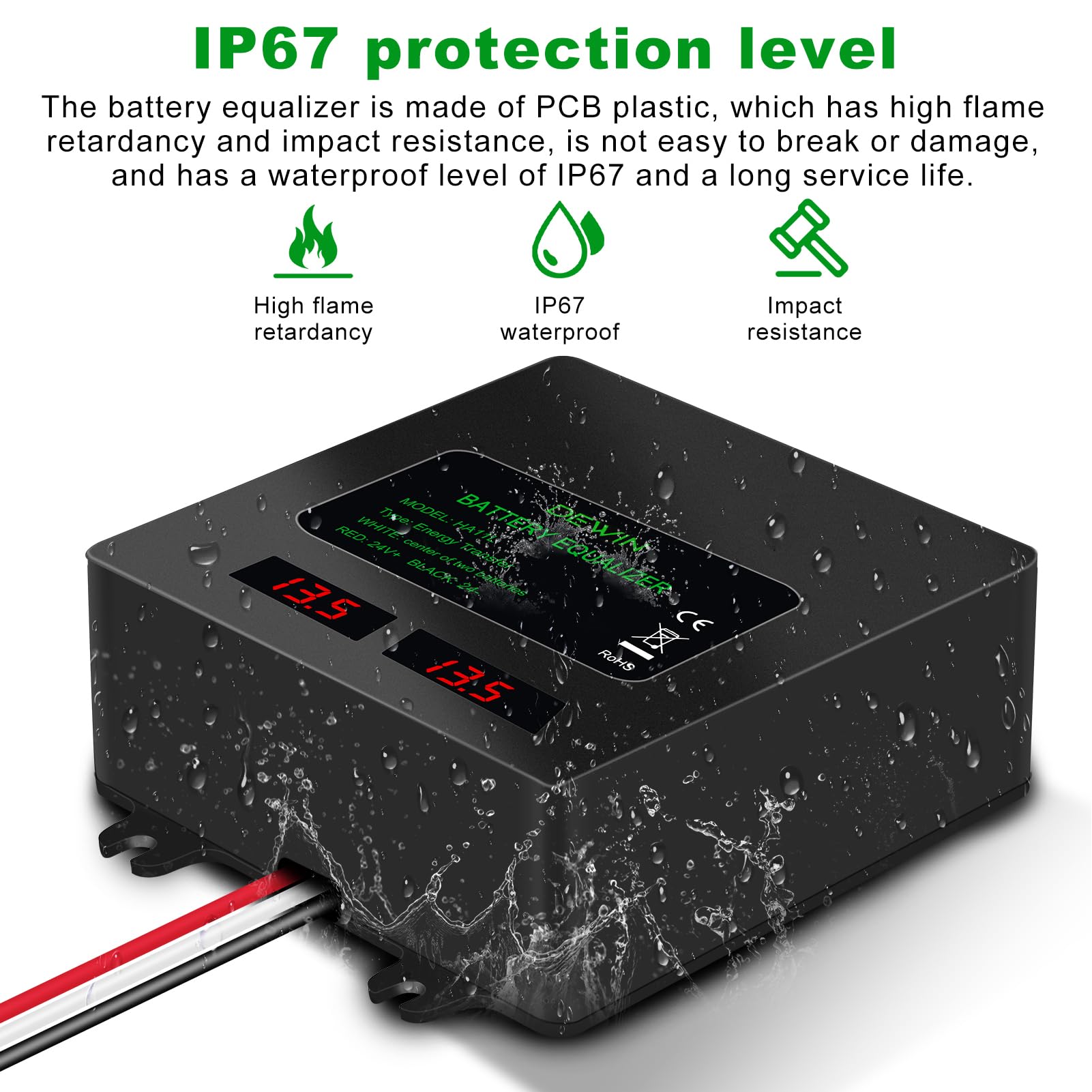 Batterie Balancer 24V, Batterie Equalizer 2x12V Batteria Equalizer Ausgleicher IP67 Solarladesystem Battery Balancer Für Blei Säure Lithium Ionen Lithium Eisen Phosphat
