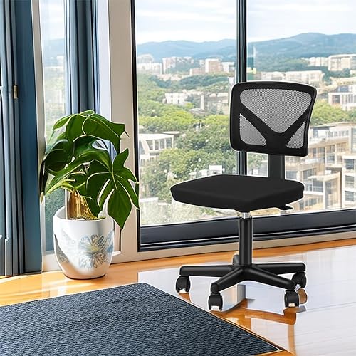Vista 7 de Silla de oficina, silla de escritorio sin brazos, silla ergonómica de computadora de altura ajustable y giratoria, silla rodante para el hogar