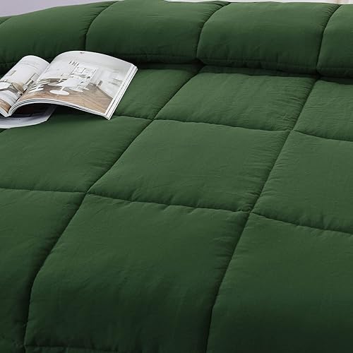 Miniatura 6 de HIG Edredón alternativo de plumón prelavado para todas las estaciones, edredón acolchado con pestañas de esquina, cosido en caja, relleno de fibra