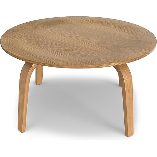 SIMPLIHOME Payton Coffee Table - 34 inch Wide Solid Mango Wood Round Living Room Table in Natural, Contemporary Center Table for Family Room or Sitting Area with Tapered Legs and Beveled Edge