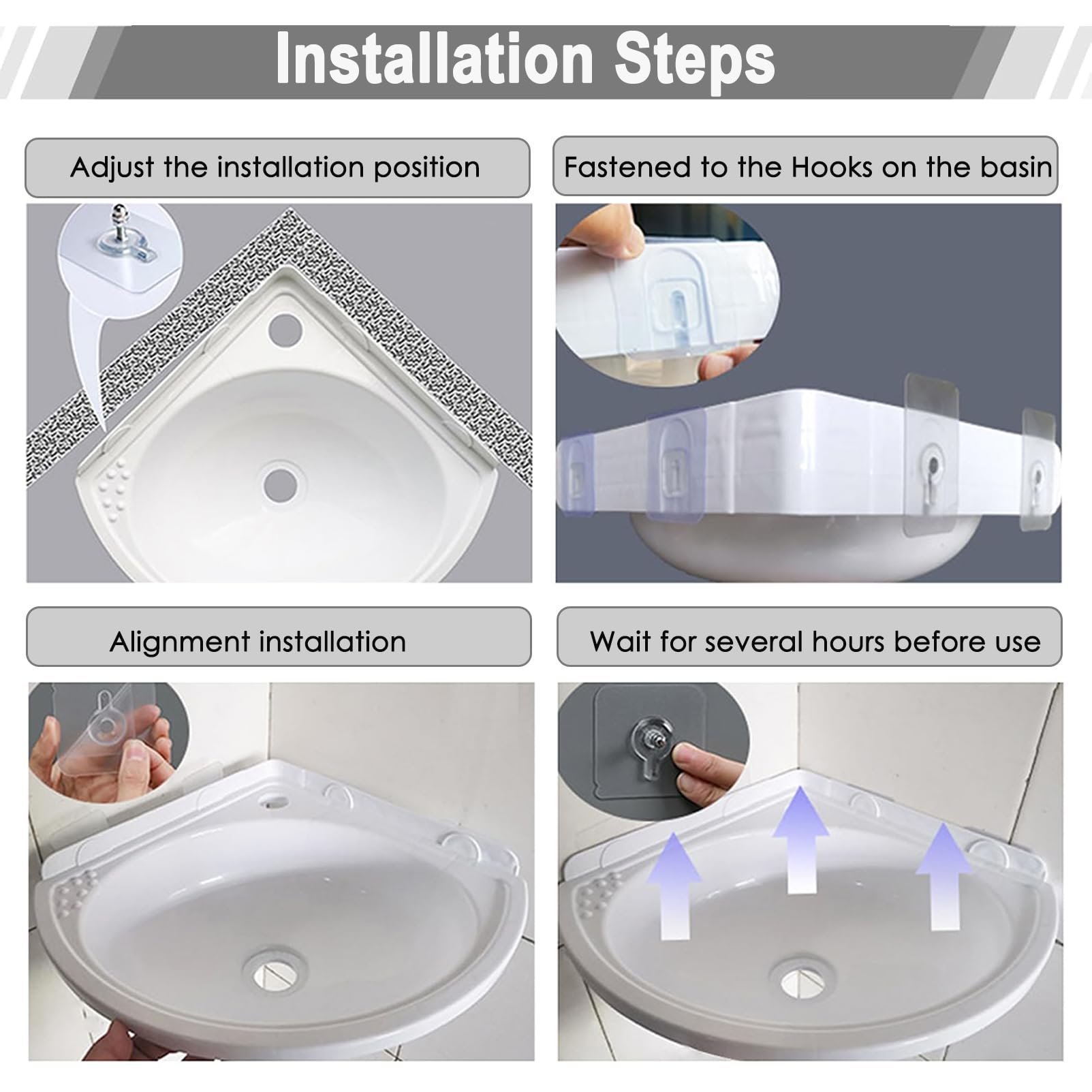 Lavabos de Montaje en Pared Fregadero de Plástico de Esquina Pequeña | Moderno Fregadero para Baños,Lavabo de plástico para lavar a mano, Lavabo Individual para caravana