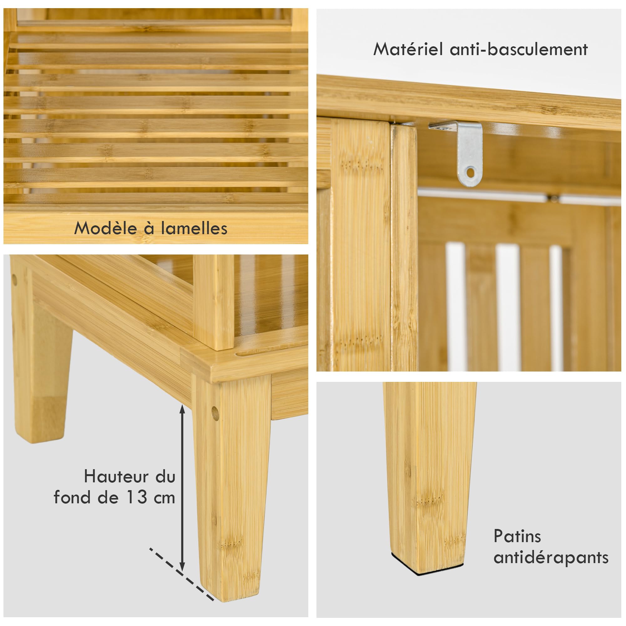 HOMCOM Armoire penderie en Bambou Armoire de Rangement avec 2 Portes coulissantes, étagères Ouvertes et Tringle pour la Chambre à Coucher, 145 x 35 x 165cm, Finition Bois Naturel