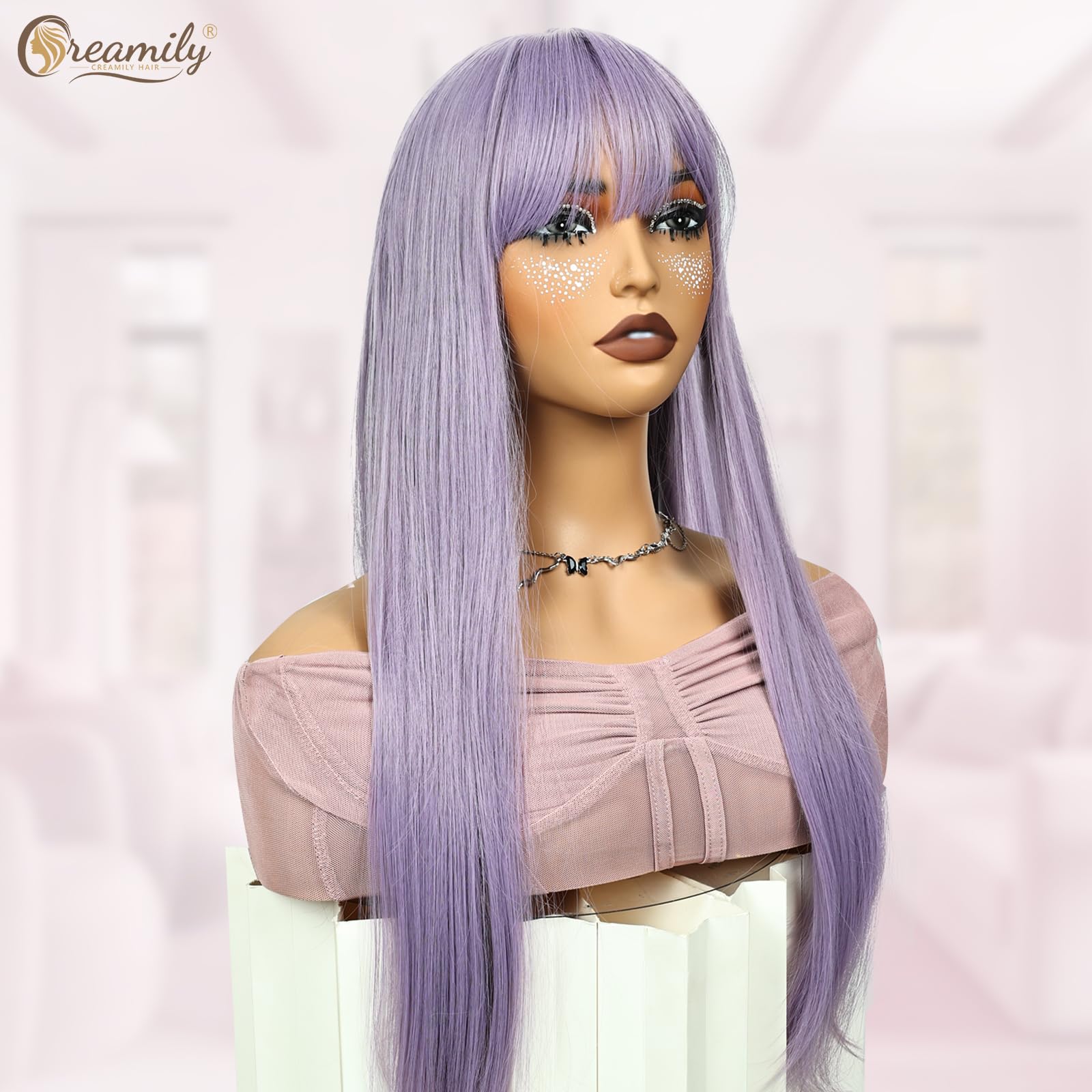 Creamily Long Purple Wig with Bangs - Image 3