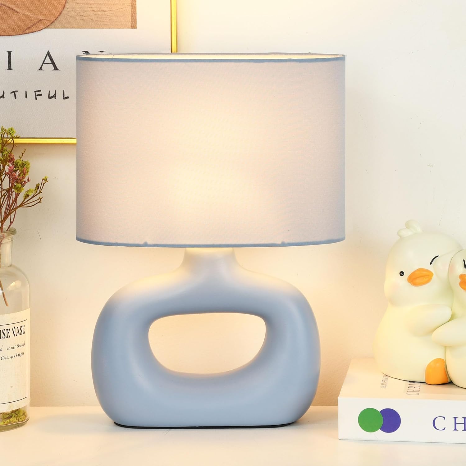 Lampwell LACIO Blue Small Table Lamp for Living Room as Bedside Table Lamp for Bedroom,Modern Ceramic Kids Night Table Lamp,8.66×4.53×H11.81IN,Bulb Excluded