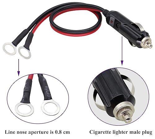 Miniatura 3 de AAOTOKK Paquete de 2 cables de terminal de anillo O de 16 AWG a encendedor de cigarrillos macho, conector de terminal de anillo tórico, cable de