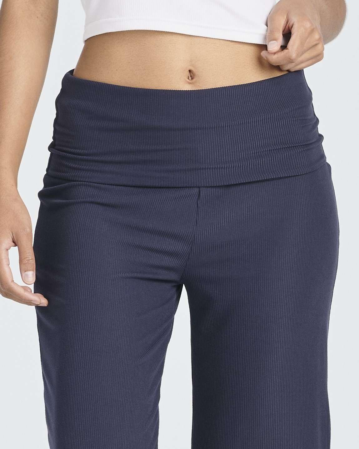 Real Essentials 3 Pack: Women's Ribbed Foldover Wide Leg Loose Capri Open Bottom Yoga Lounge Pants (Available in Plus)