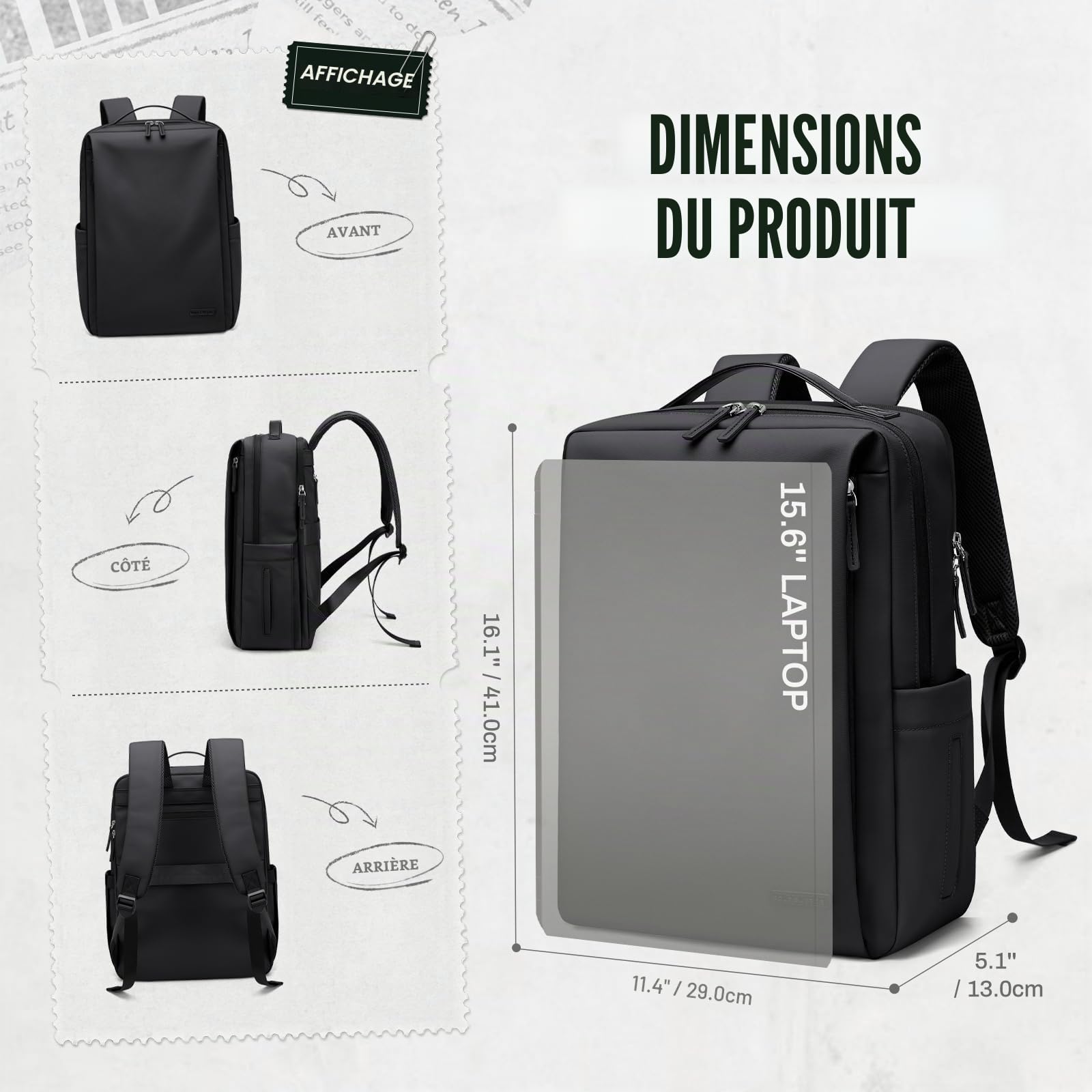 Sac a Dos Femme Homme en Simili Cuir, Multifonctionnel Résistant à l'eau Sac a dos Ordinateur de 15.6 Pouces, Sacs a Dos Voyage Cabine Avion pour Collège Affaire Scolaire Voyage