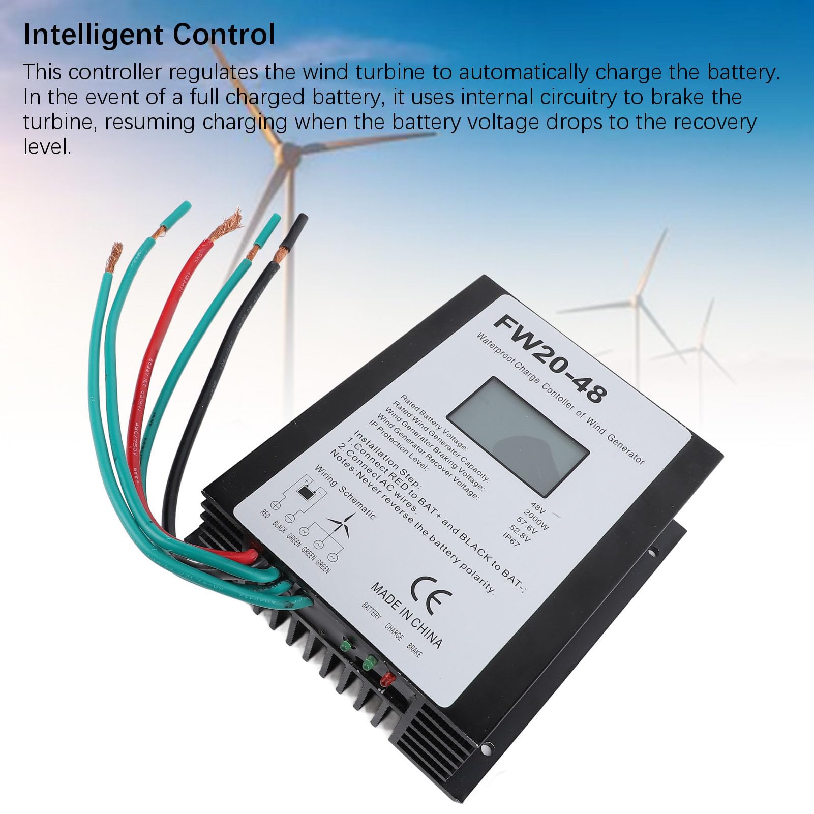Controlador de carga de turbina eólica de 2000W 48V MPPT IP67 resistente al agua con pantalla LED para de generador eólico doméstico