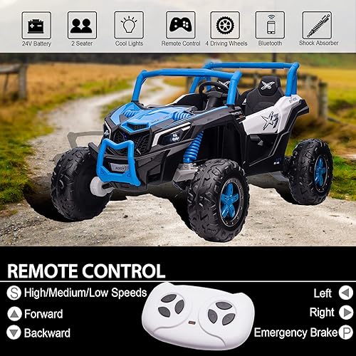 Miniatura 3 de AOKOY UTV de paseo de 24 V y 4 ruedas, vehículo de 2 plazas para niños con control remoto, camión de paseo 4x4 XXXL, juguetes de paseo de 3 a 12