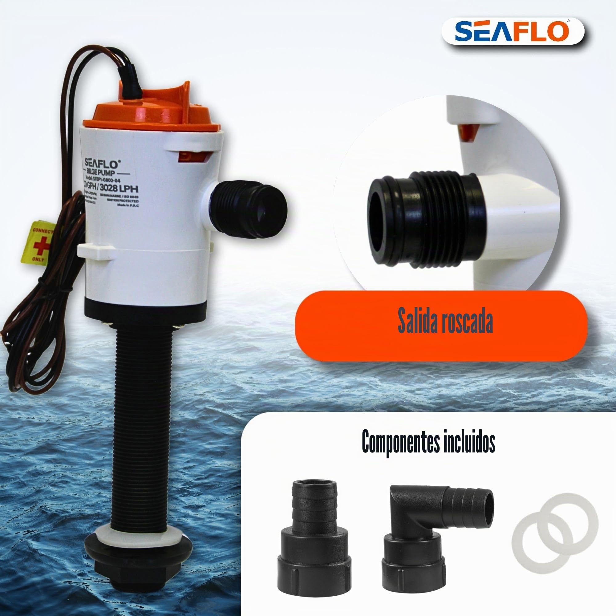 SEAFLO Bomba aireadora Livewell - 12 V, 800 GPH, sumergible, cartucho extraíble (recto)