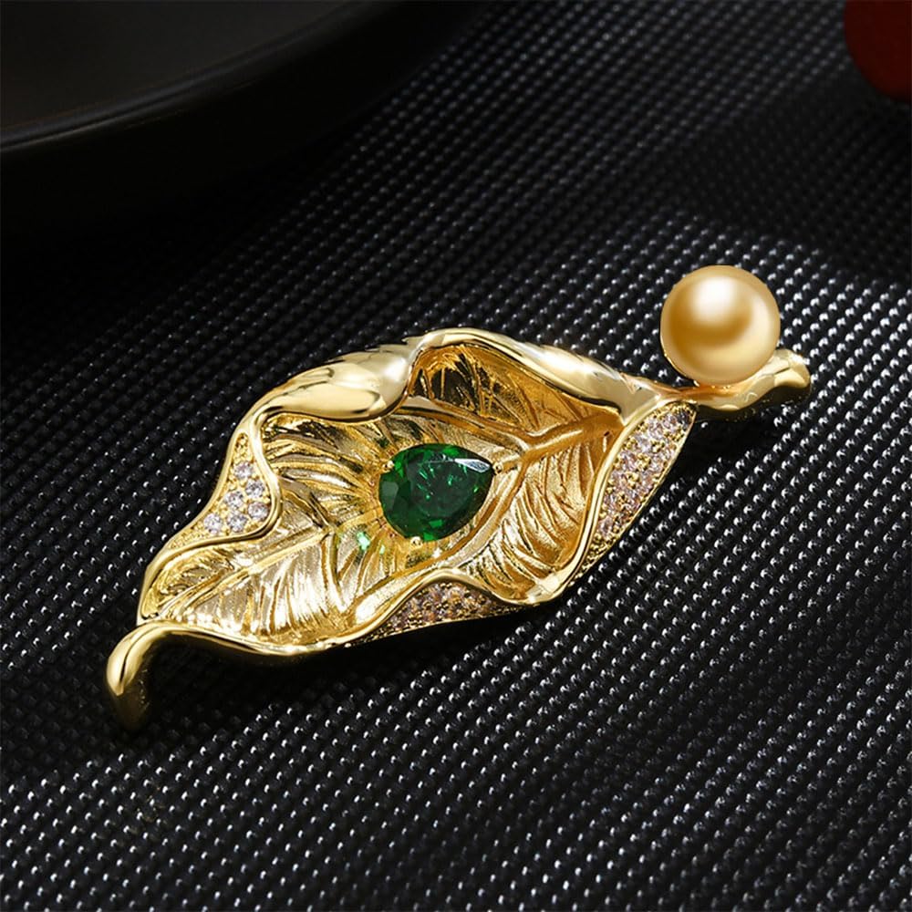 NONNYL Elegant South Sea Golden Pearl Brooch Pins Costume Jewelry For Women Fashion Christmas Gifts Wife Mom Girlfriend, Anniversary Birthday Fine Jewelry Gifts for Her NO2247