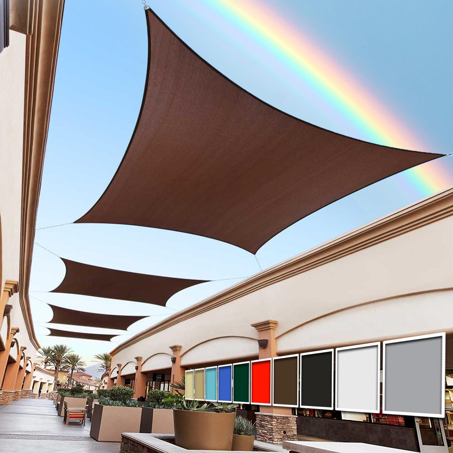 Royal Shade 10' x 10' Brown Square Sun Shade Sail Canopy Outdoor Patio Fabric Screen Awning RSTAPS10 - UPF50+ 95% UV Blockage, Heavy Duty, Water & Air Permeable (We Make Custom Size)