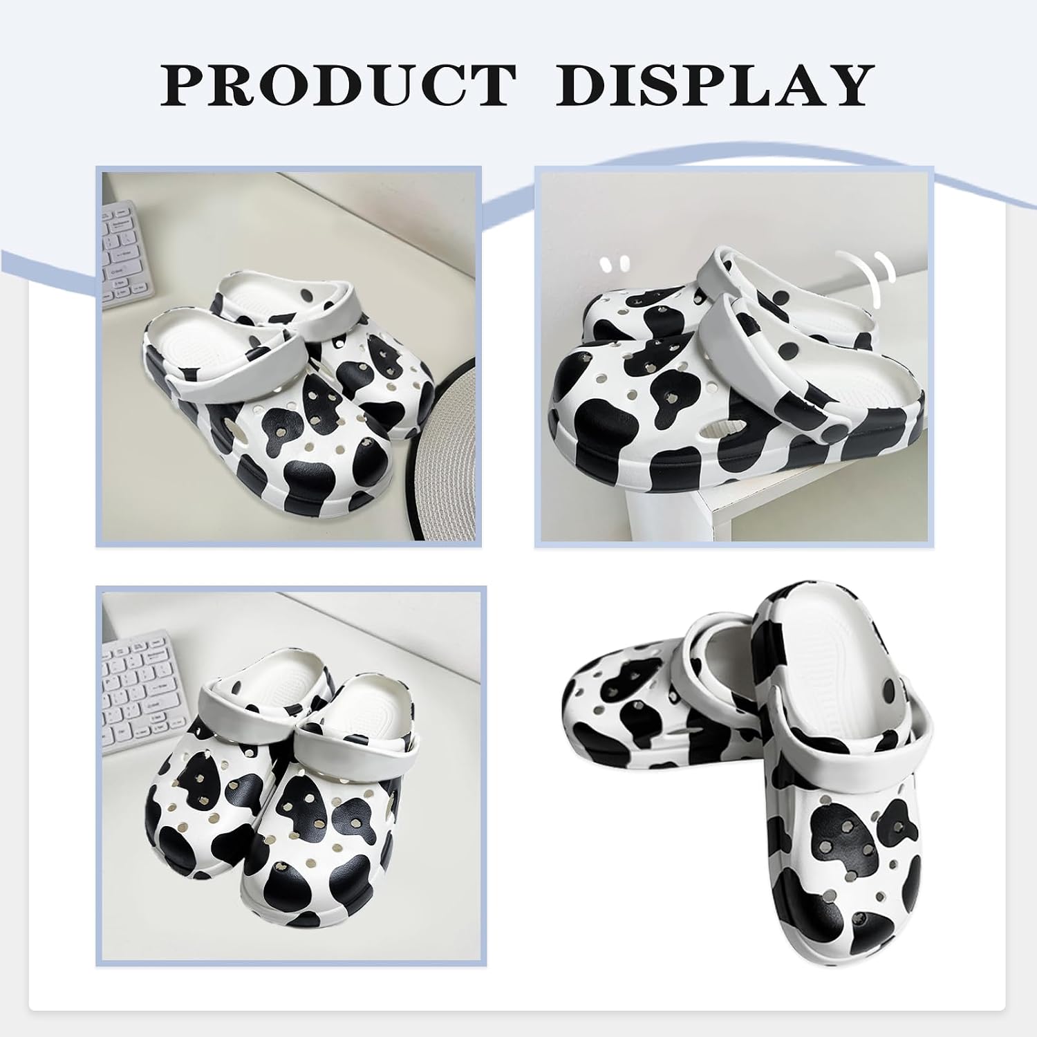 Cow Clogs Cow Slippers Shoe Buckles Comfortable Slip On Water Beach Sandals Indoor Outdoor Shoe for Women's/Girls